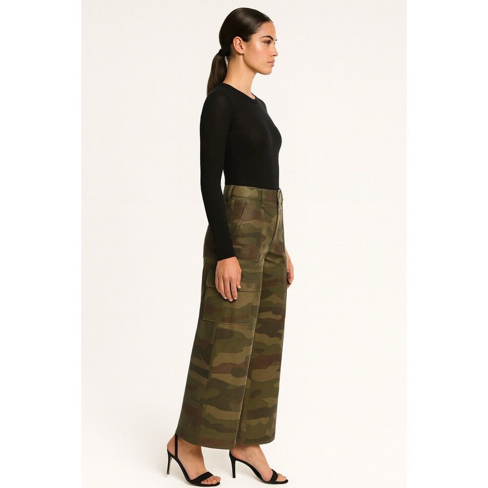 The Noli Shop Camouflage Cargo Pants Size 10 Wide Leg Subtle Sheen Luster NWT - Picture 2 of 10
